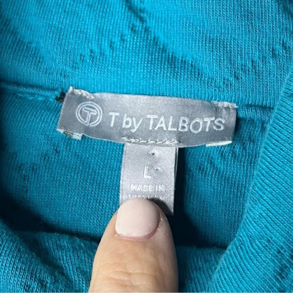 T By TALBOTS Quilted Bright Blue Sweater Side Neck Zip Up Cozy Layering Sweater - Picture 5 of 8